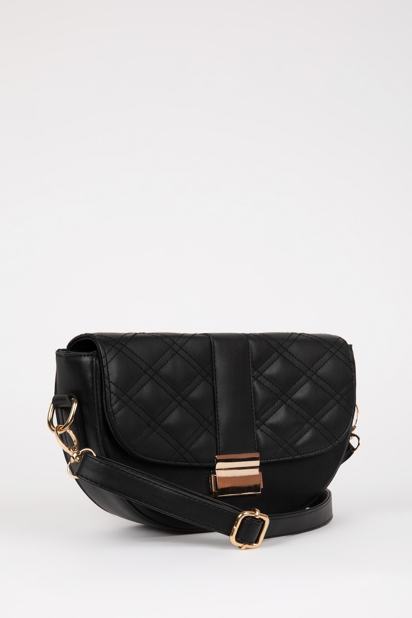 WOMAN Black Faux Leather Crossbody Bag