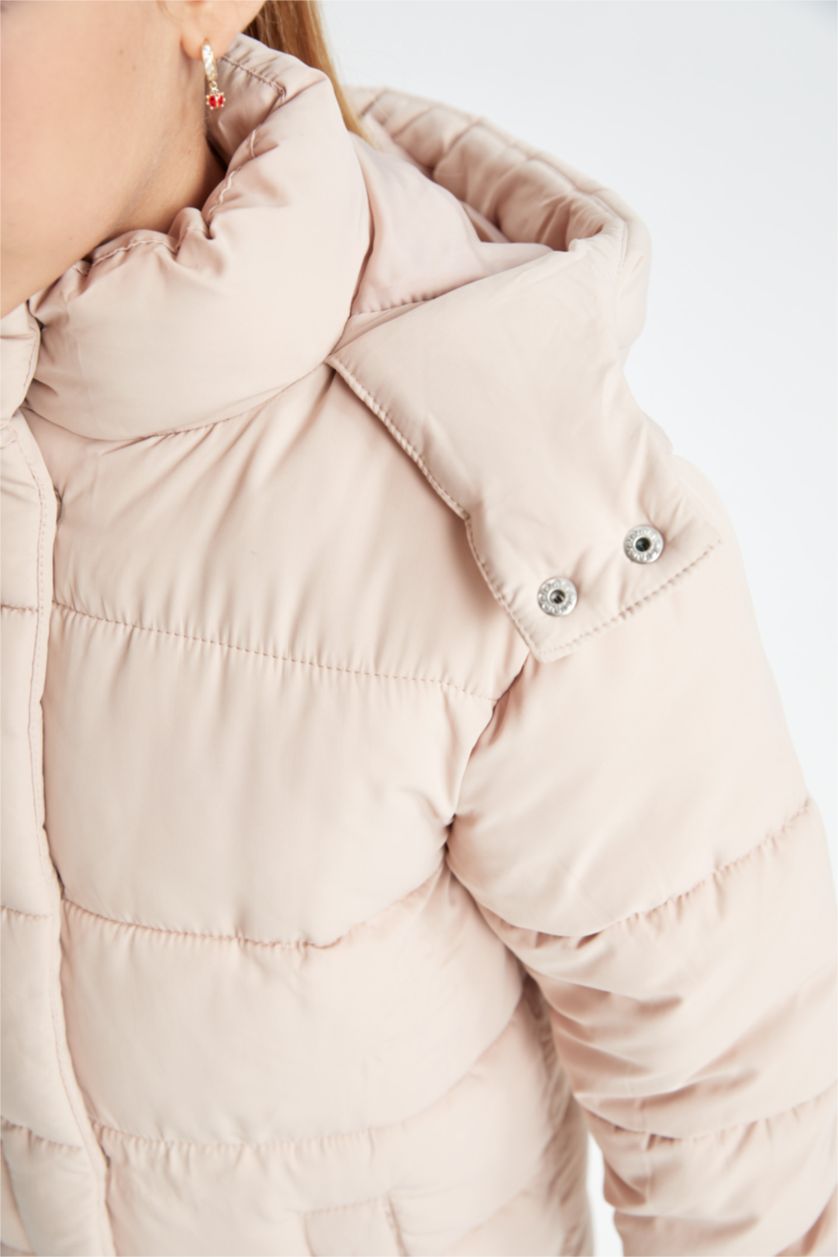 GIRLS & TEENS Light Rose Girl Waterproof Hooded Long Puffer Jacket