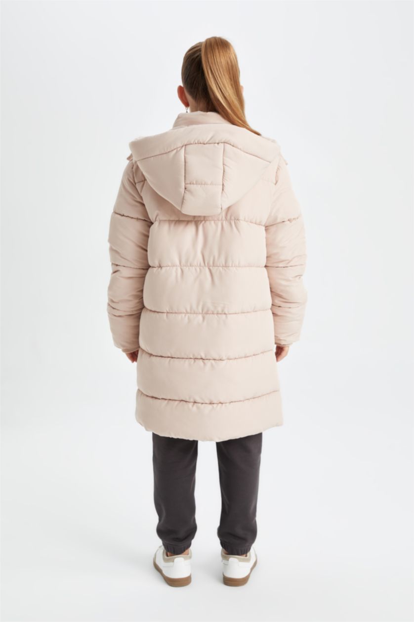 GIRLS & TEENS Light Rose Girl Waterproof Hooded Long Puffer Jacket