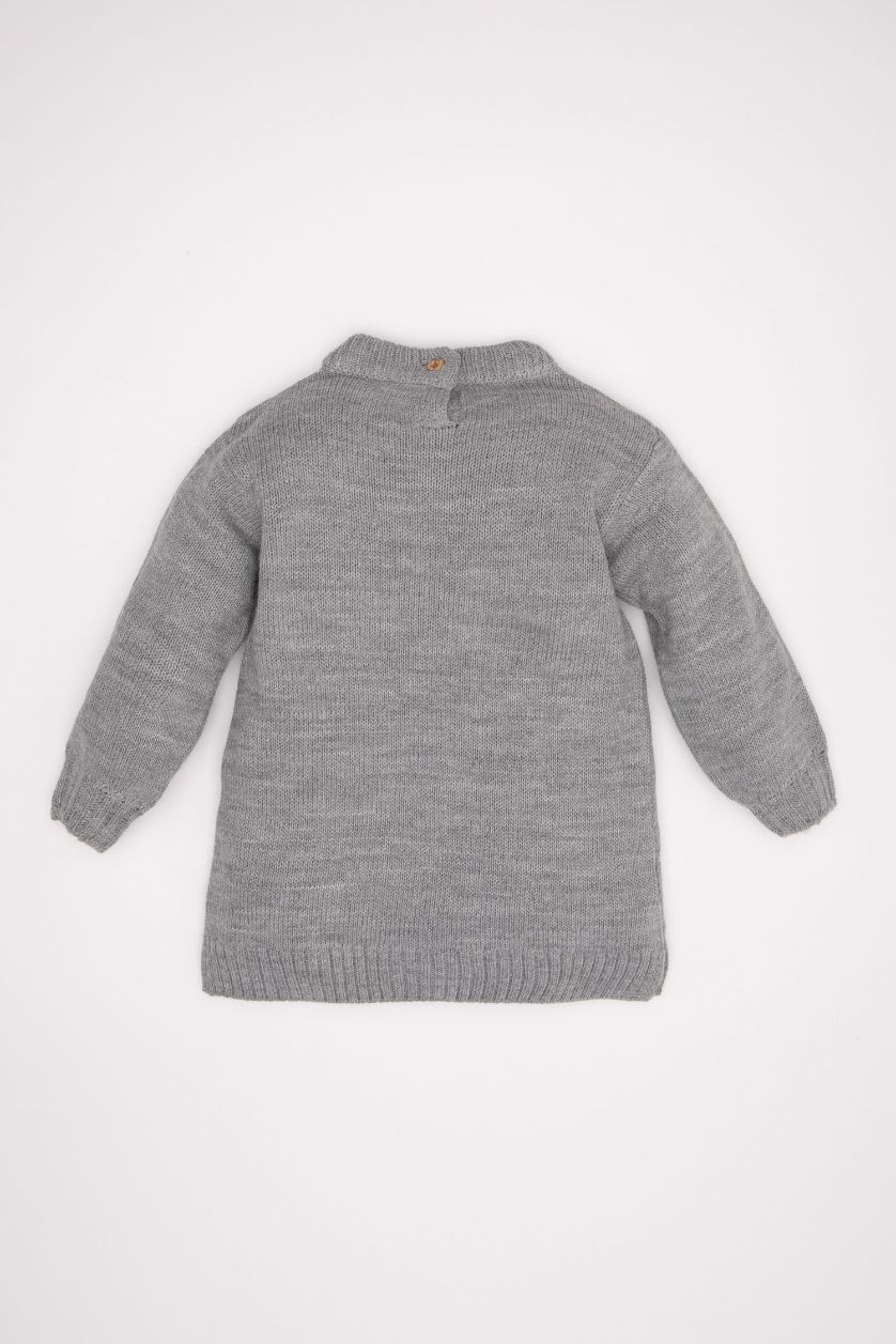 طفلة صغيرة ميلانج رمادي فستان بناتي قصة عادية ردن طويل