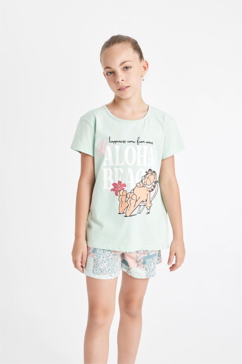 Kız Çocuk - Genç Kız Mint Kız Çocuk Garfield Pijama Takımı Kısa Kollu Üst Şort 