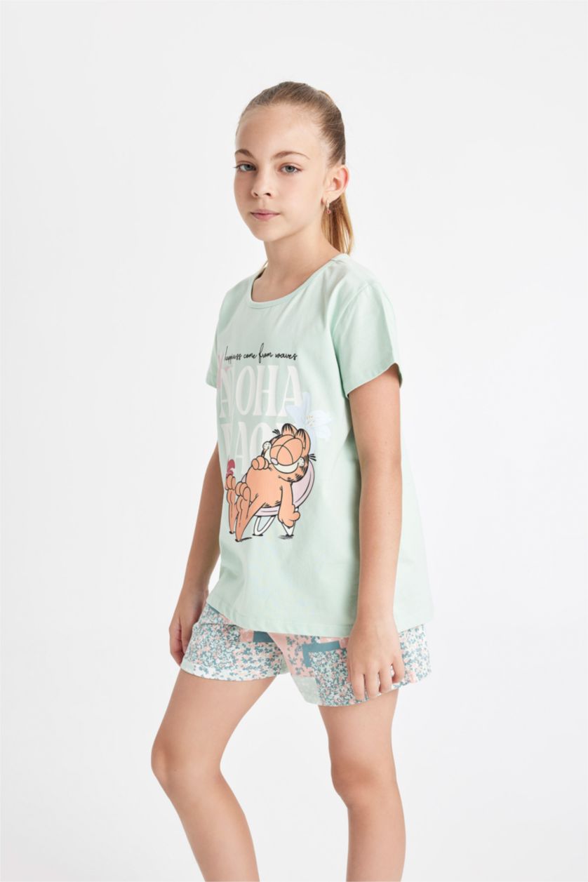 Kız Çocuk - Genç Kız Mint Kız Çocuk Garfield Pijama Takımı Kısa Kollu Üst Şort 