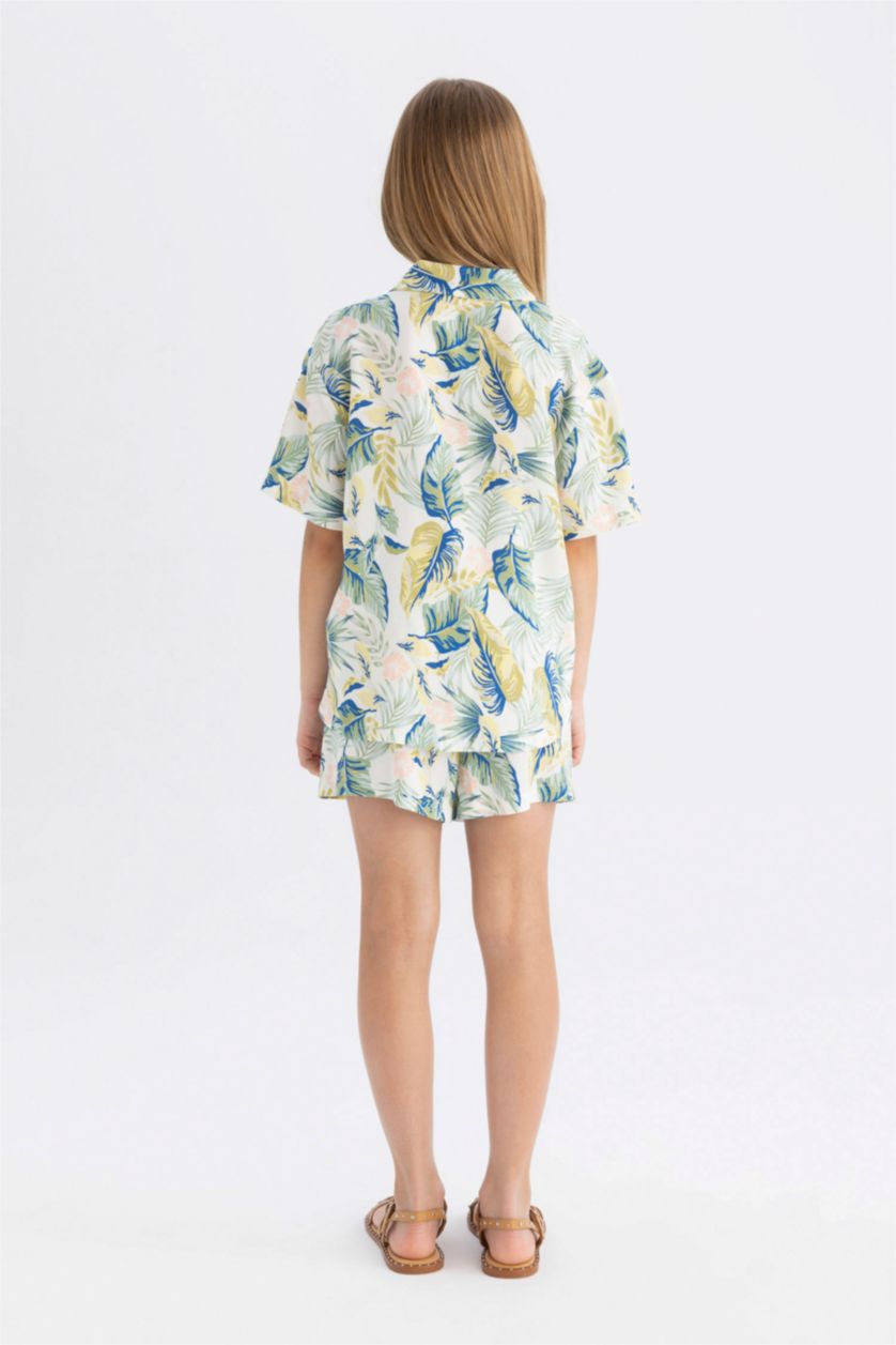 Kız Çocuk - Genç Kız Mint Pijama Takımı Standart Fit Desenli Kısa Kollu Üst Şort Kız Çocuk