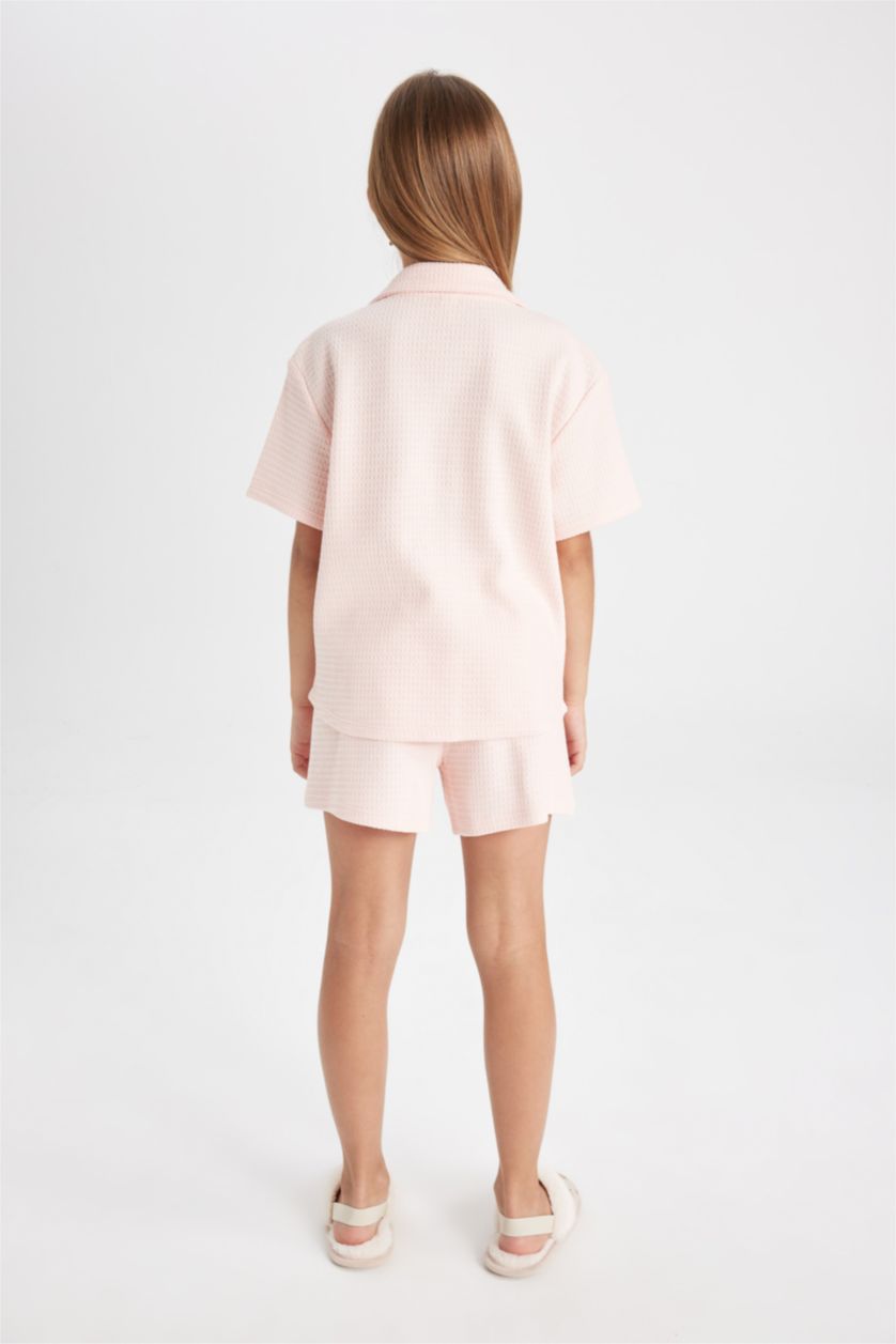 GIRLS & TEENS Light Pink طقم بيجاما وافل قصة عادية