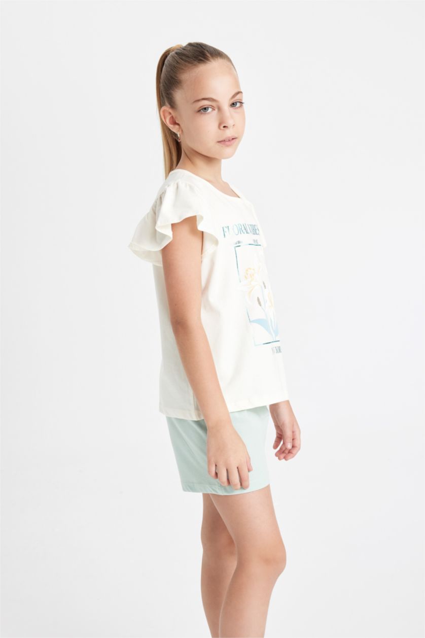 GIRLS & TEENS Ecru Girl Printed Short Sleeve 2 Piece Pajama Set