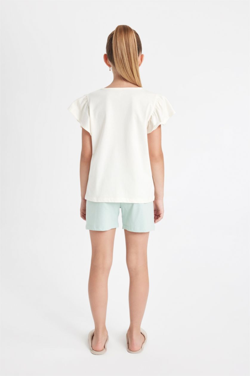 GIRLS & TEENS Ecru Girl Printed Short Sleeve 2 Piece Pajama Set