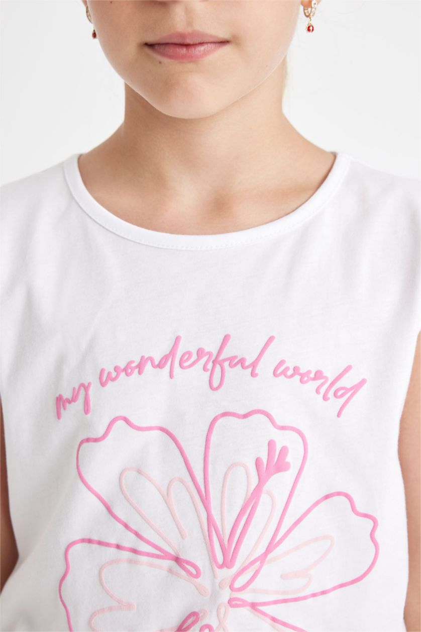 GIRLS & TEENS White Girl Printed Sleeveless 2 Piece Pajama Set