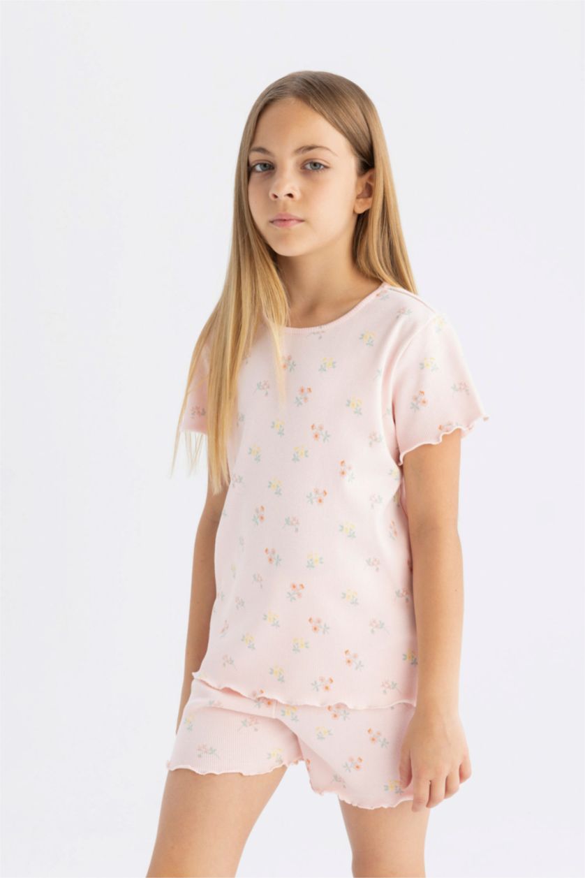 GIRLS & TEENS Light Pink Girl Patterned Ribbed Camisole 2 Piece Pajama Set