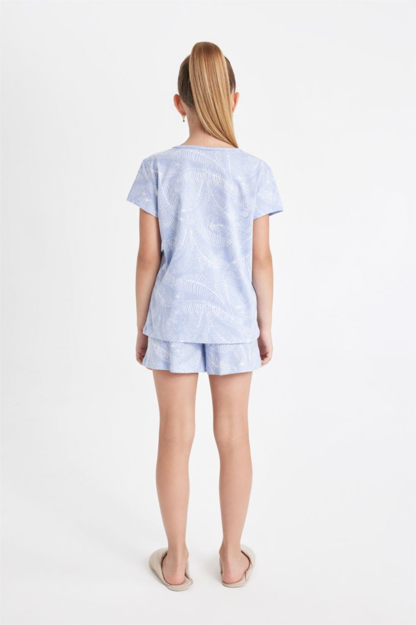 FILLES Bleu Ensemble Pyjama Short et T-Shirt à Manches Courtes à Motif pour Fille
