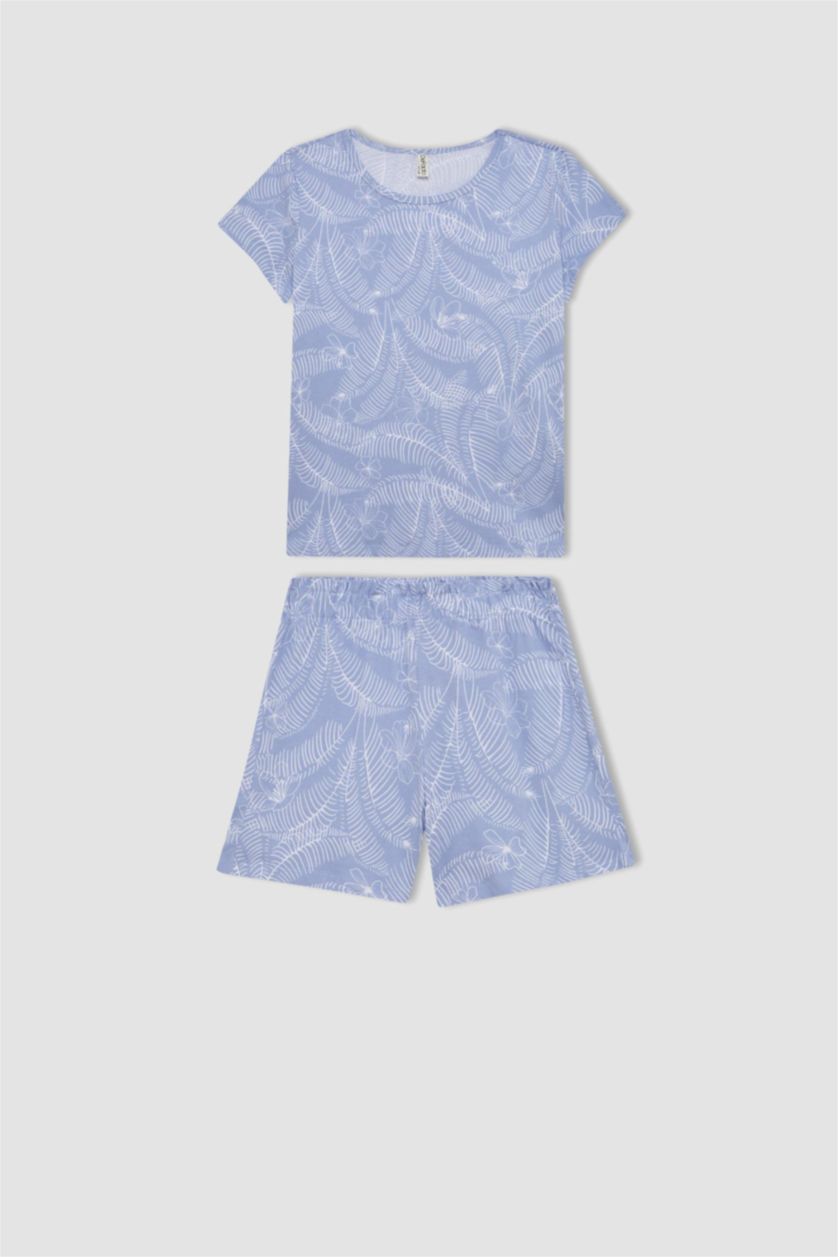 FILLES Bleu Ensemble Pyjama Short et T-Shirt à Manches Courtes à Motif pour Fille