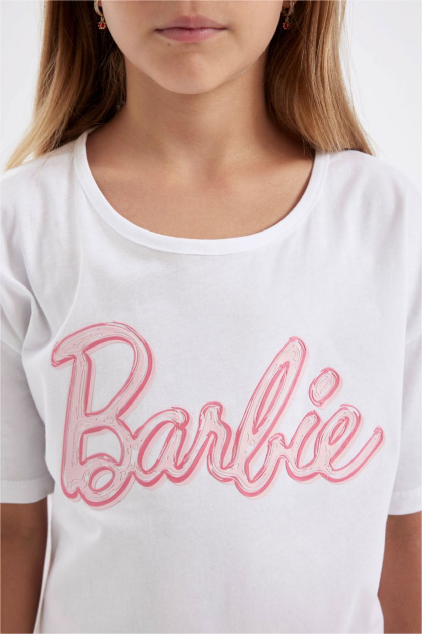 بناتي أبيض طقم بيجاما بناتي أوفر سايز برسمة باربي - قطعتين