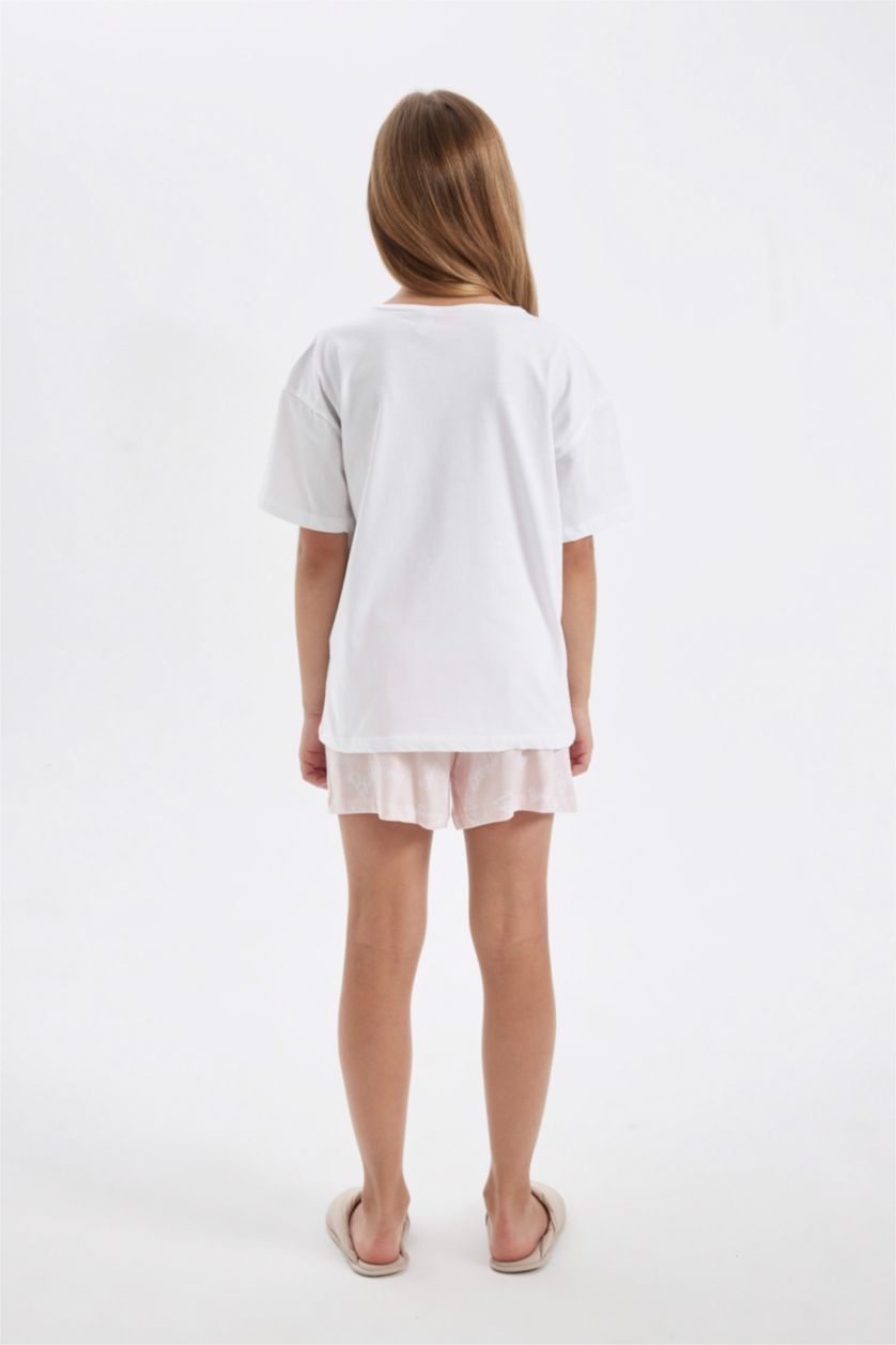 بناتي أبيض طقم بيجاما بناتي أوفر سايز برسمة باربي - قطعتين