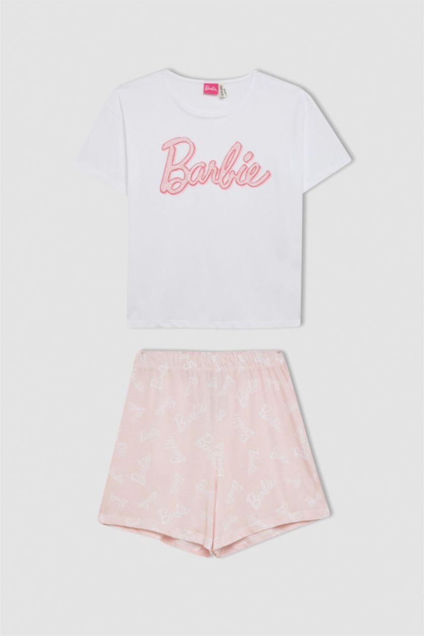 بناتي أبيض طقم بيجاما بناتي أوفر سايز برسمة باربي - قطعتين