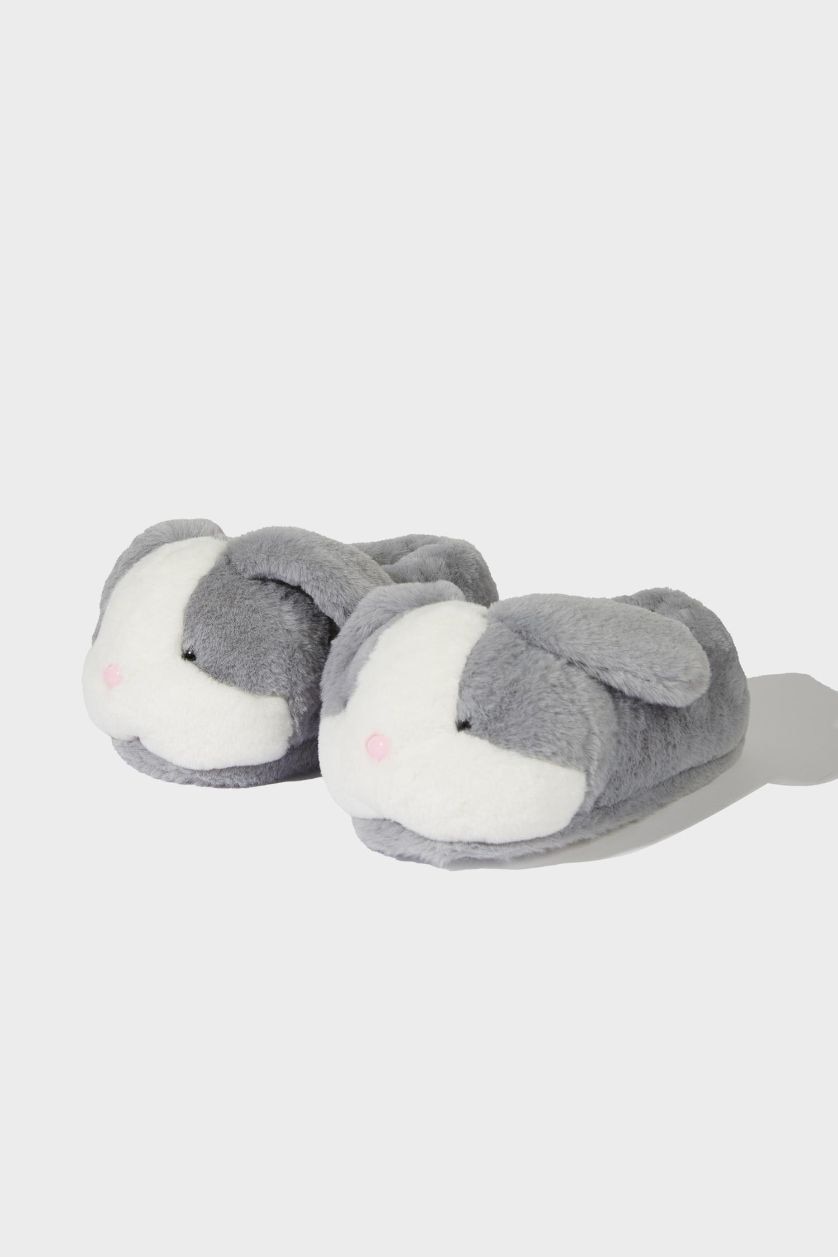 WOMAN Grey Woman Flat Sole Bunny Themed Home Slippers