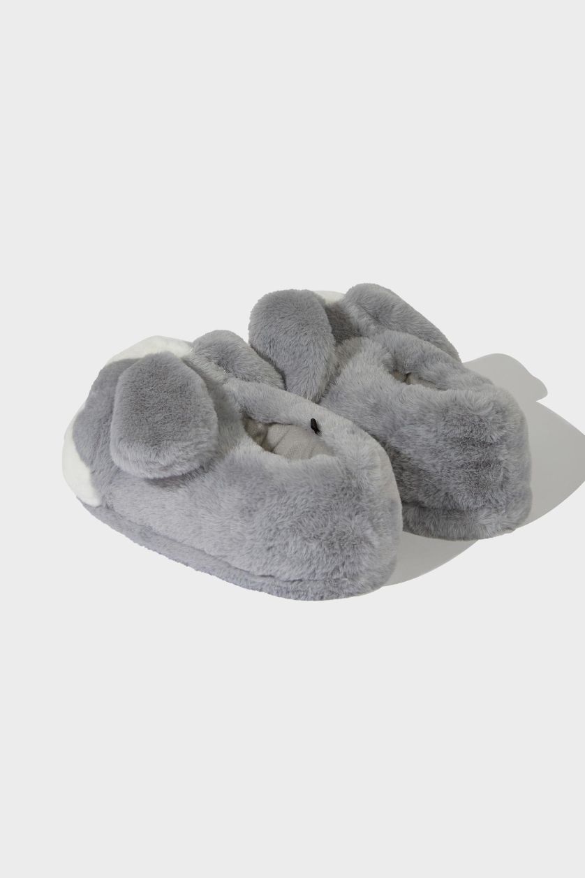 WOMAN Grey Woman Flat Sole Bunny Themed Home Slippers