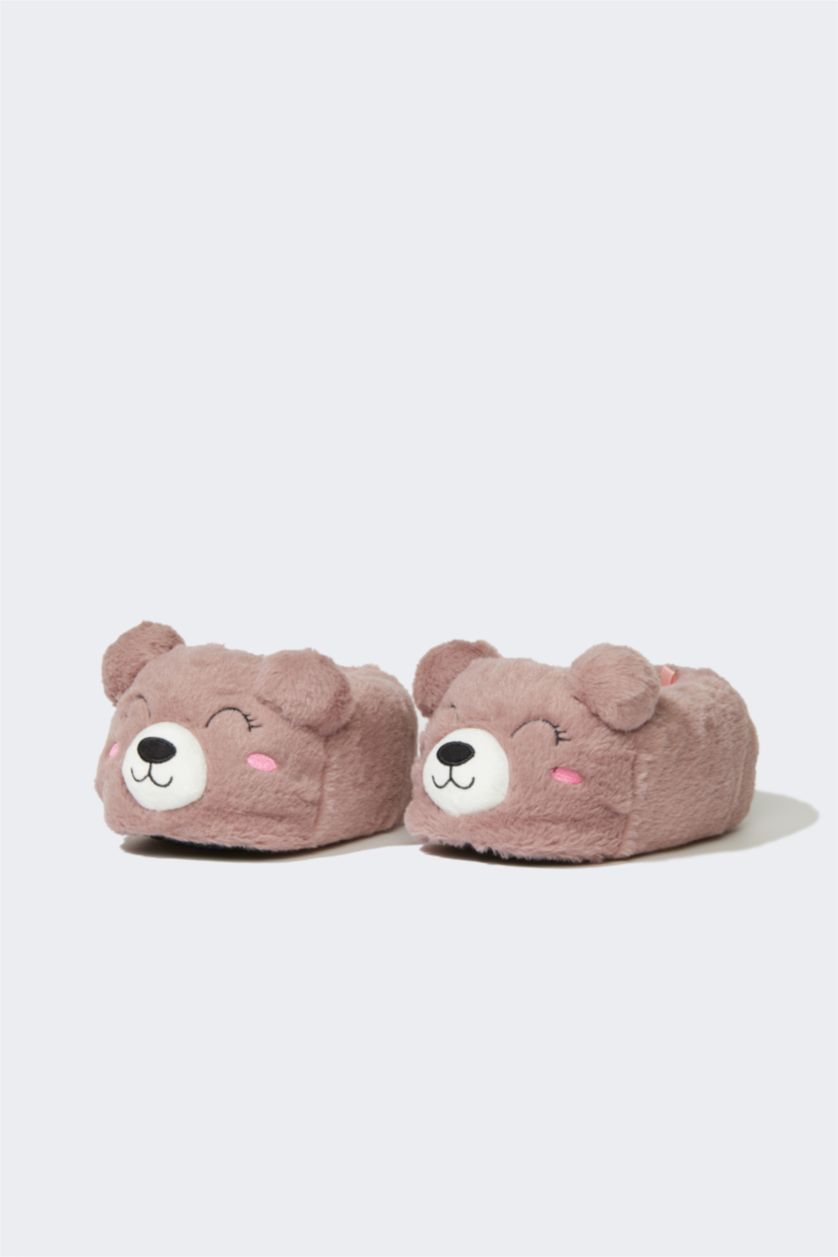 WOMAN Dark Rose Woman Teddy Bear Themed Plush Slippers