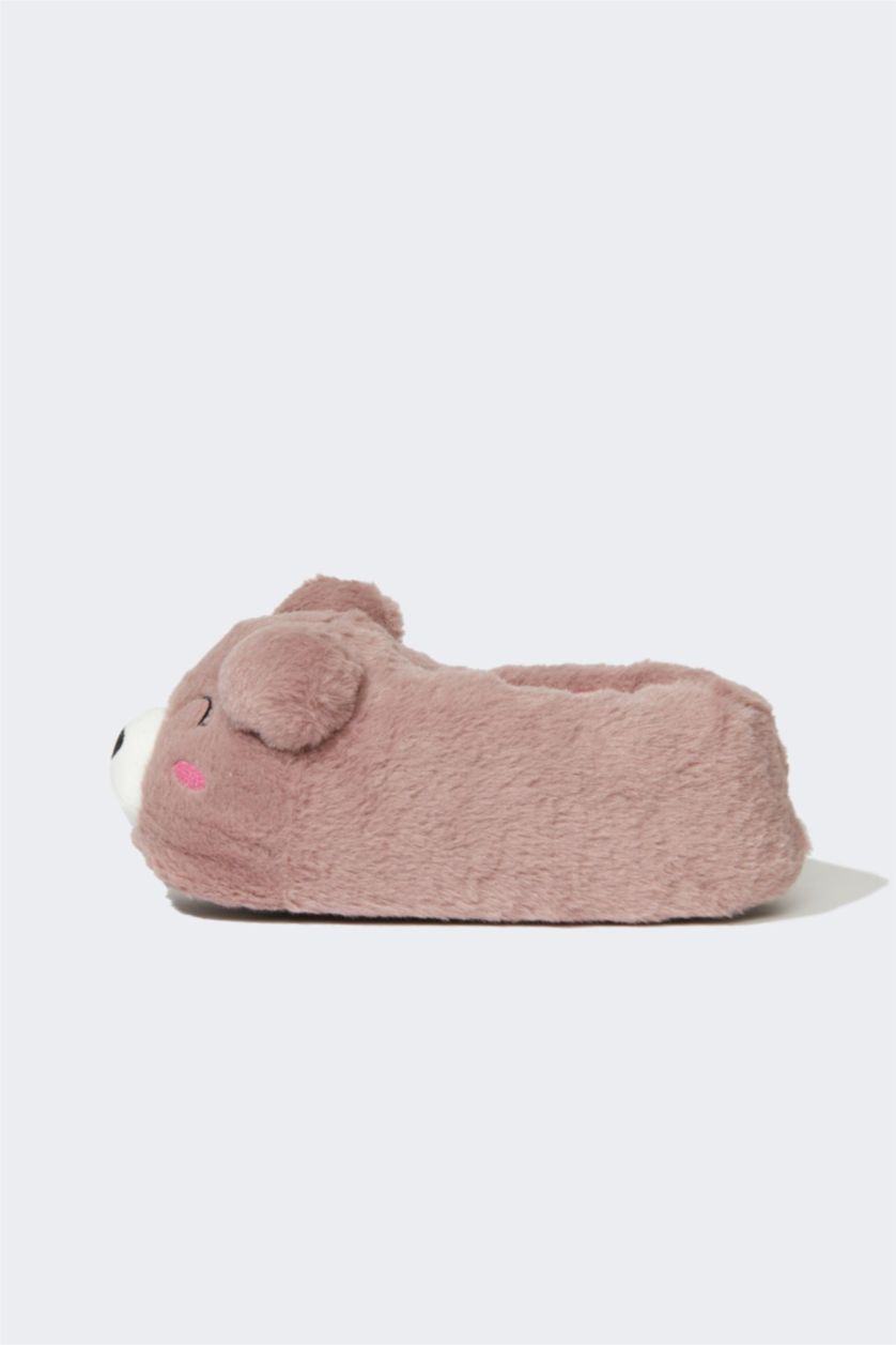 WOMAN Dark Rose Woman Teddy Bear Themed Plush Slippers