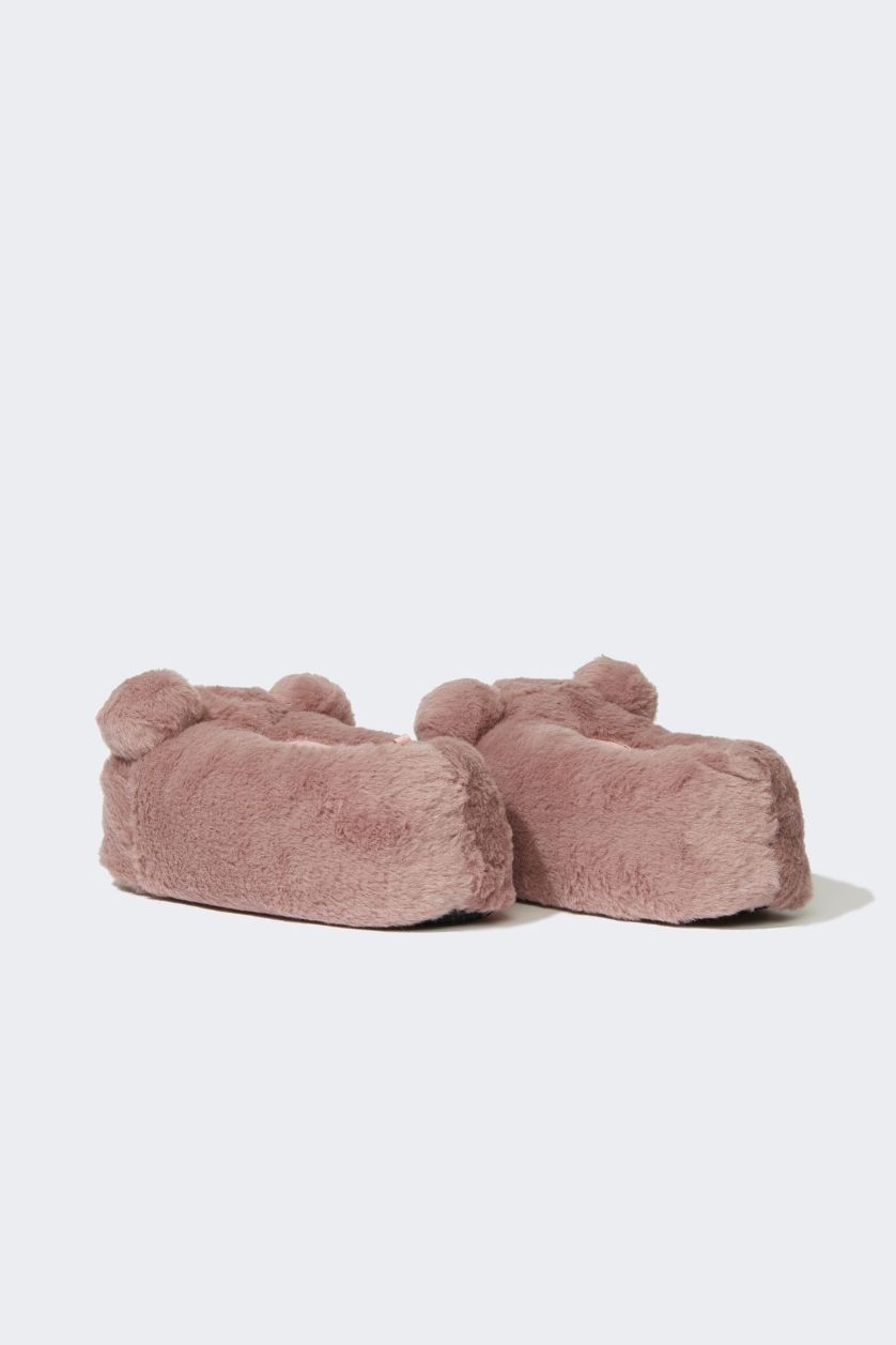 WOMAN Dark Rose Woman Teddy Bear Themed Plush Slippers
