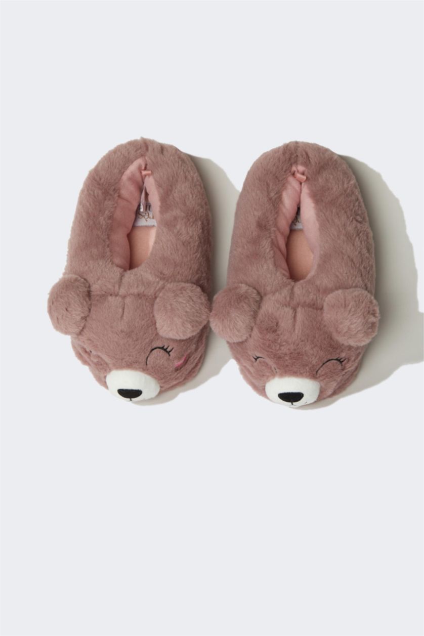WOMAN Dark Rose Woman Teddy Bear Themed Plush Slippers