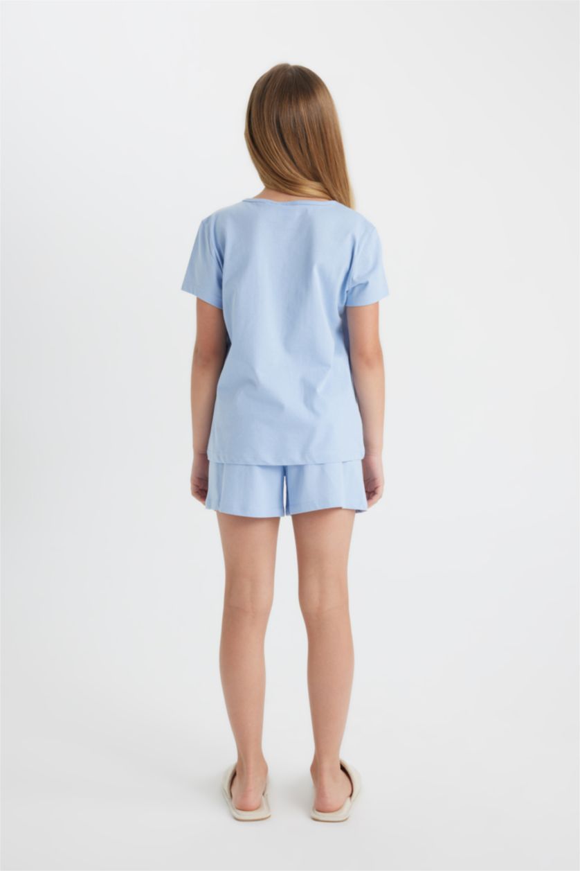 FILLES Bleu Ensemble Pyjama Jersey à Manches Courtes et Short Disney Lilo & Stitch pour Fille - 2 Pièces