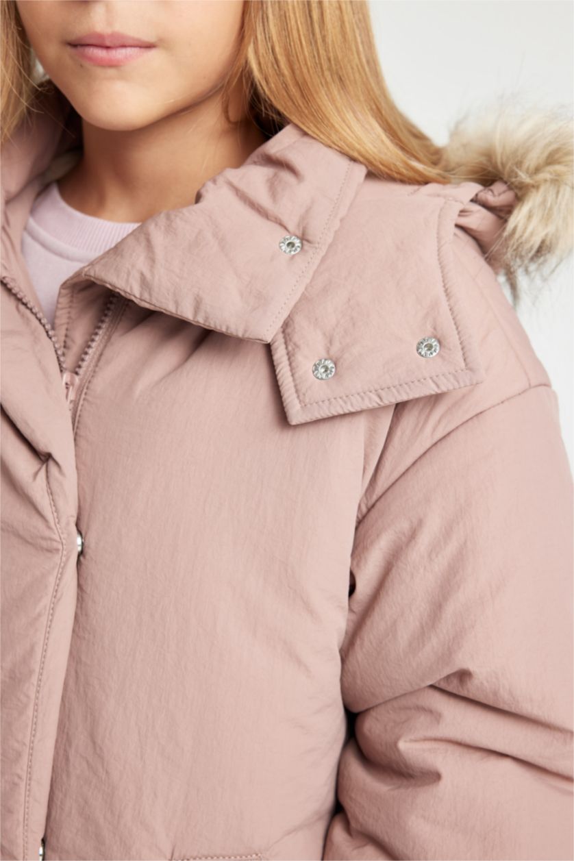 Девочки и подростки Розовый Куртка  с капюшоном с искусственным мехом для девочек