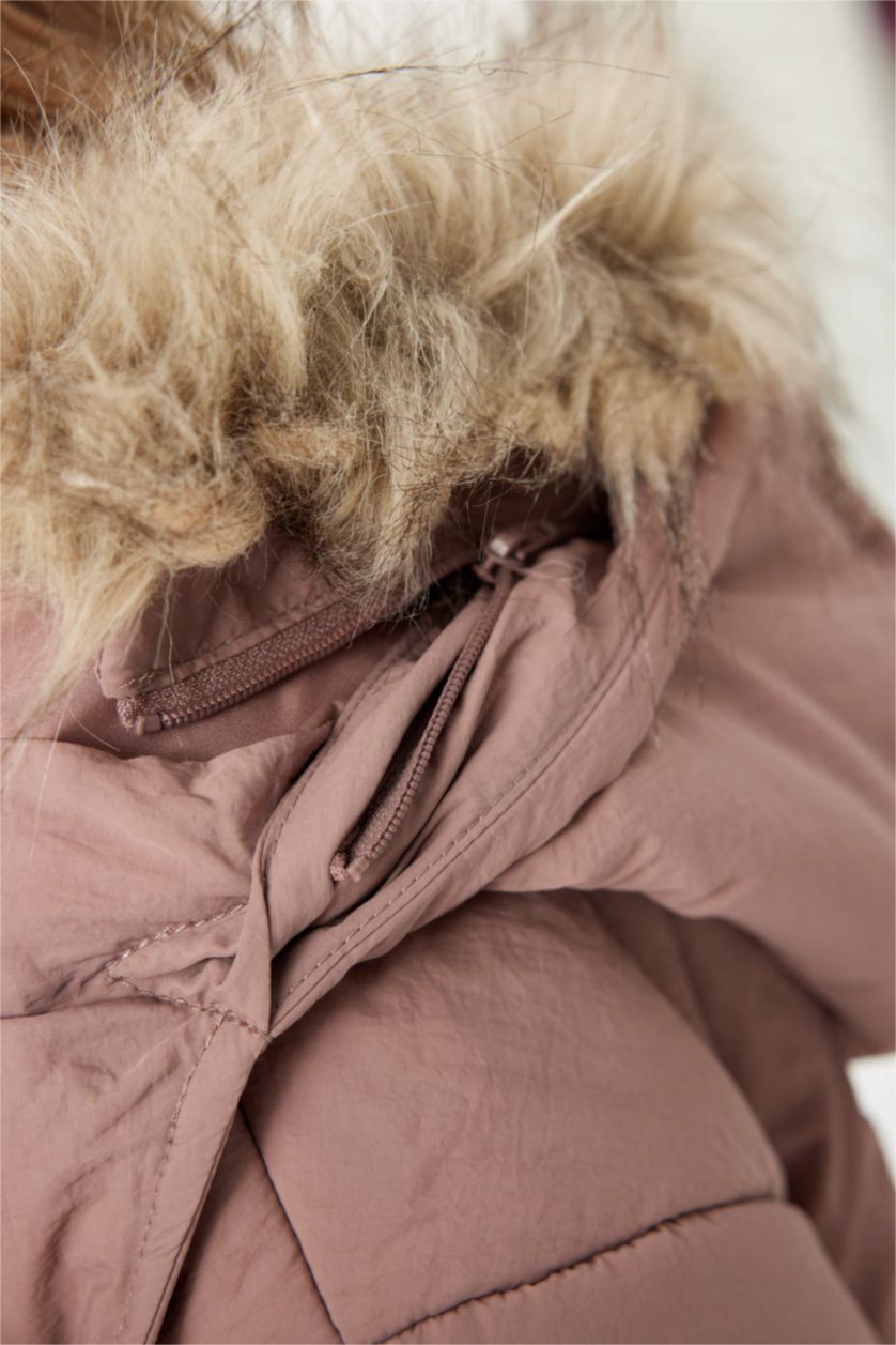 Девочки и подростки Розовый Куртка  с капюшоном с искусственным мехом для девочек