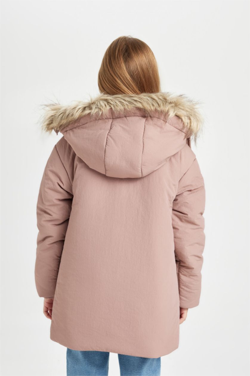 Девочки и подростки Розовый Куртка  с капюшоном с искусственным мехом для девочек
