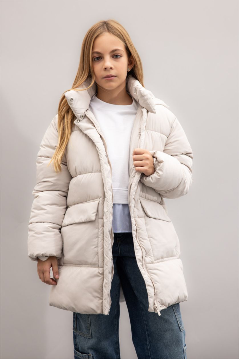 FILLES Beige Manteau Doudoune à Capuche Oversize imperméable avec doublure en polaire pour Fille