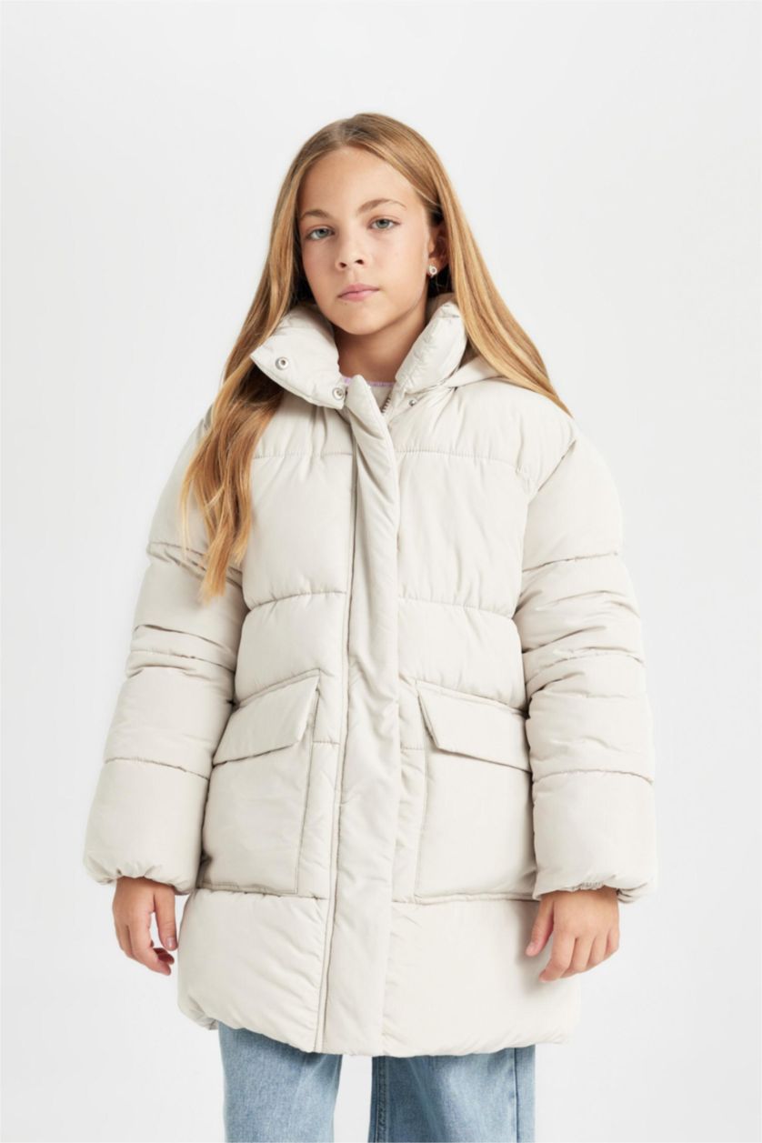 FILLES Beige Manteau Doudoune à Capuche Oversize imperméable avec doublure en polaire pour Fille
