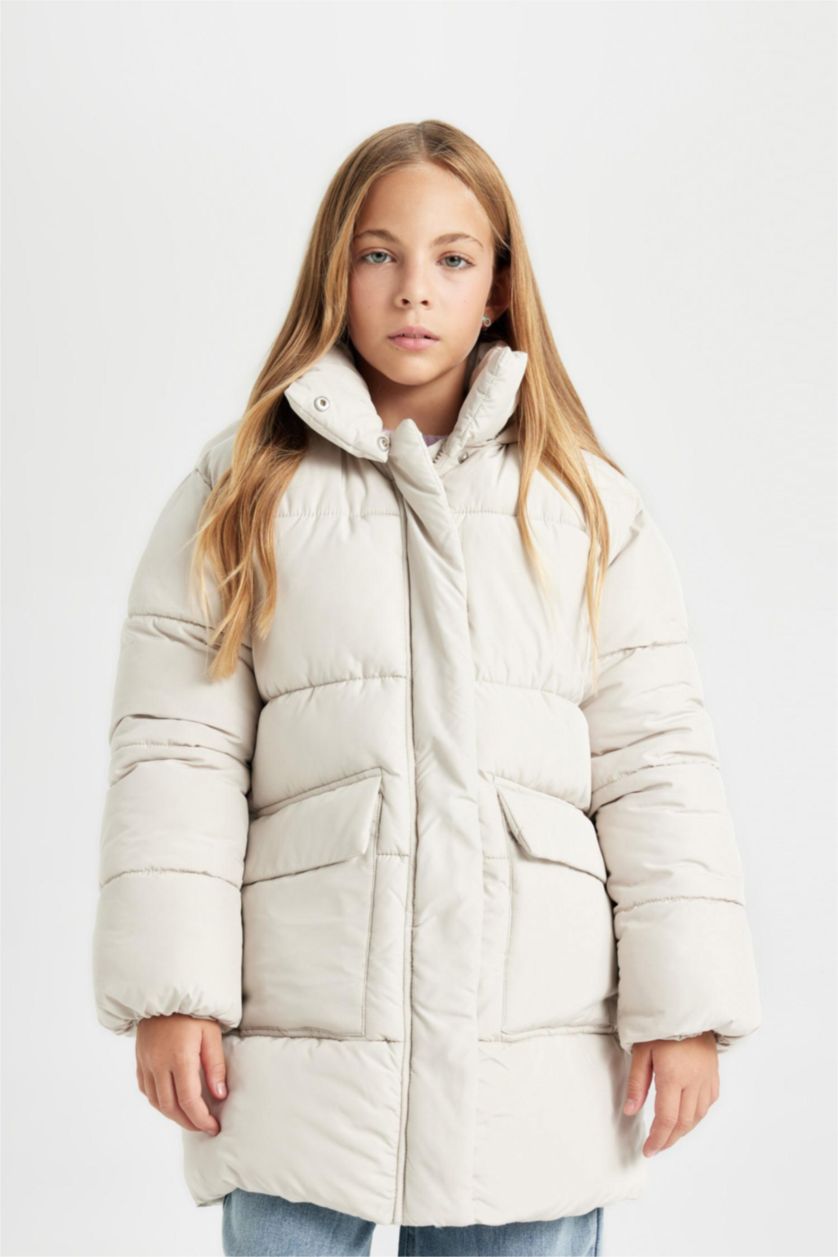 FILLES Beige Manteau Doudoune à Capuche Oversize imperméable avec doublure en polaire pour Fille