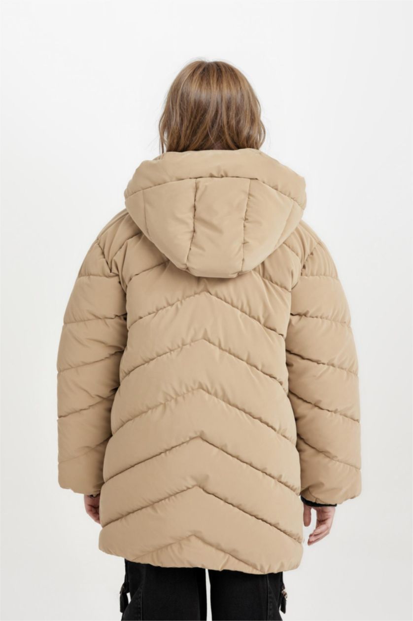 Kız Çocuk - Genç Kız Bej Su Geçirmez Kapüşonlu Parka Kız Çocuk