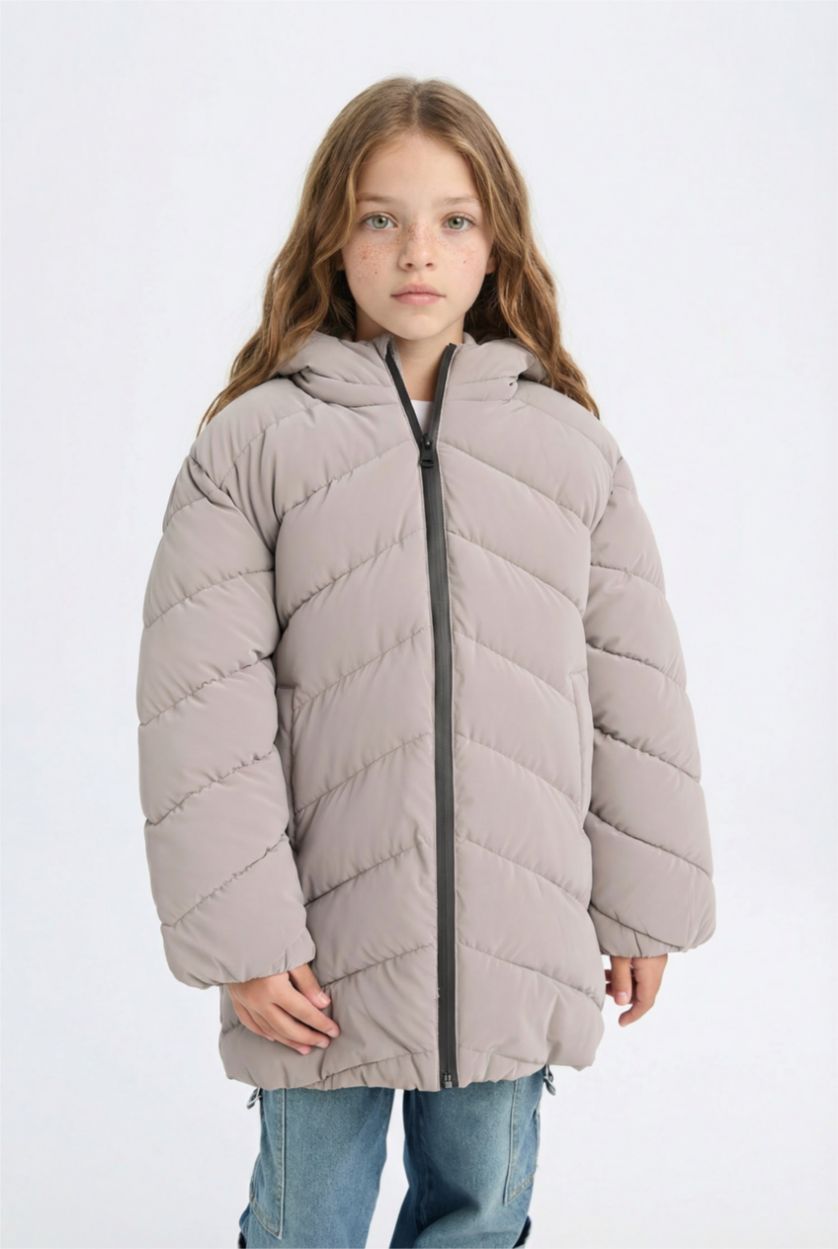 GIRLS & TEENS Grey Girl Hooded Waterproof Puffer Jacket