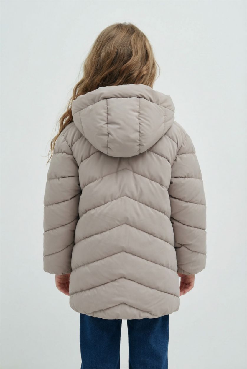 GIRLS & TEENS Grey Girl Hooded Waterproof Puffer Jacket