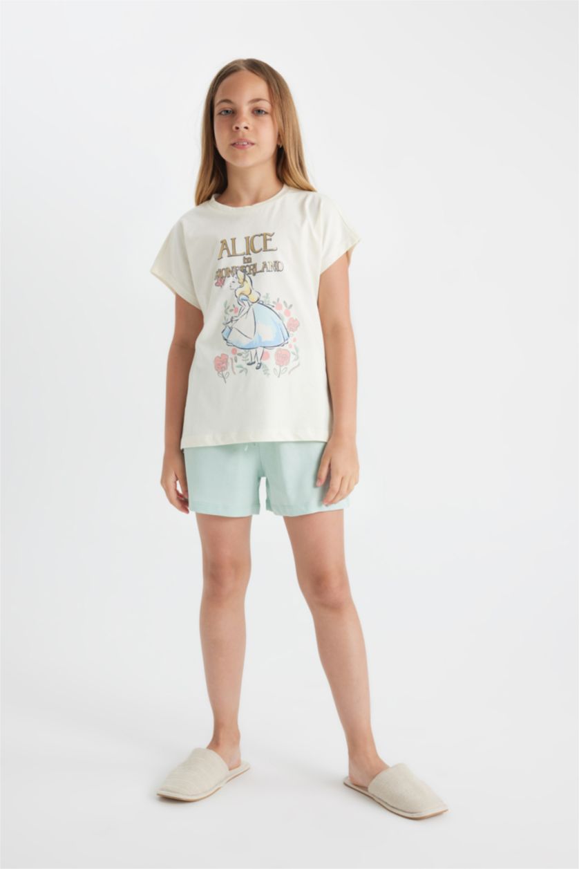 GIRLS & TEENS Ecru Girl Alice In Wonderland Boxy Fit 2 Piece Pajama Set