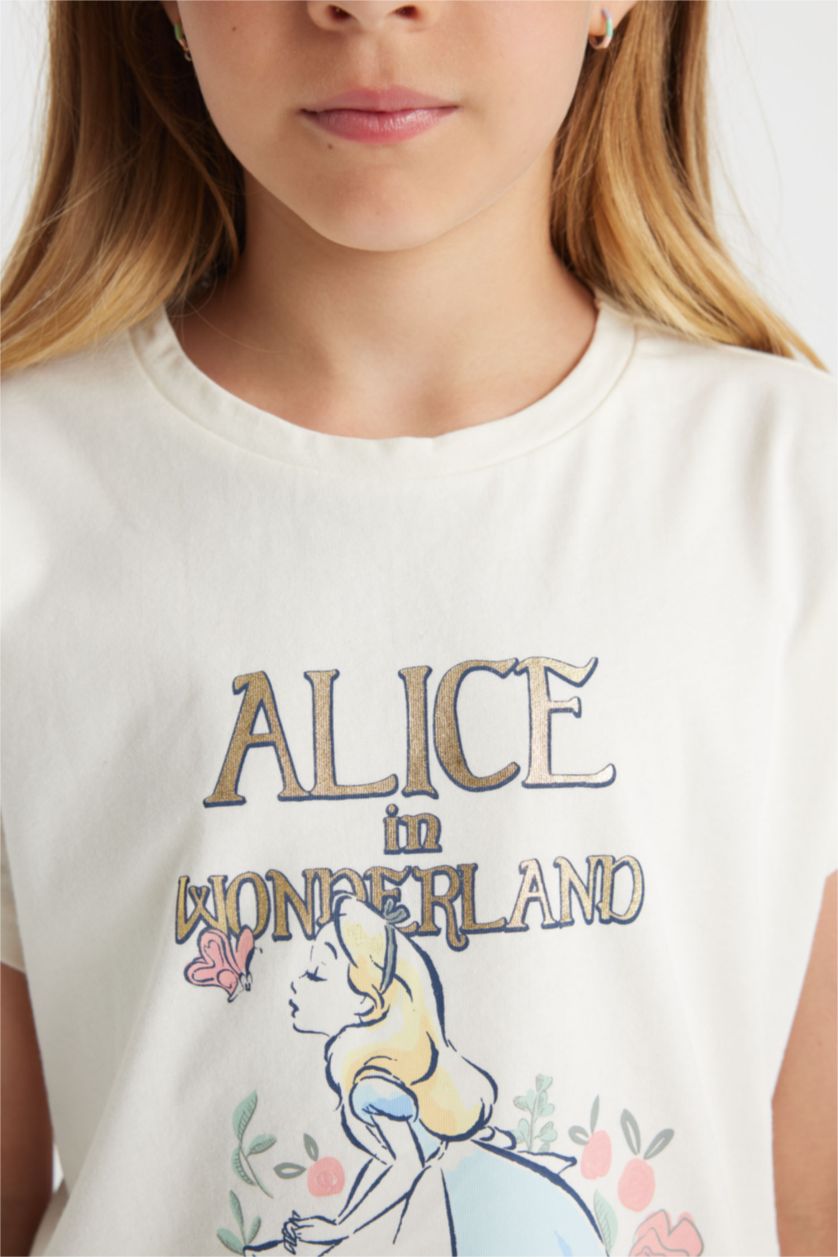 GIRLS & TEENS Ecru Girl Alice In Wonderland Boxy Fit 2 Piece Pajama Set