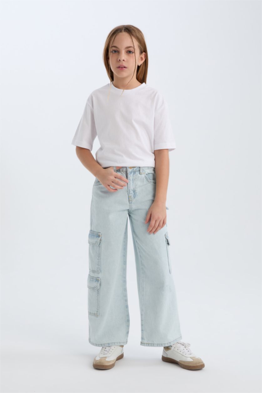 FILLES Bleu Pantalon Cargo large pour Fille