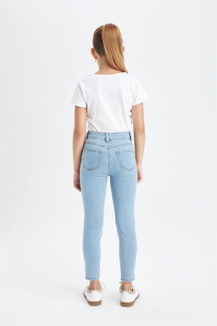 بناتي أزرق فاتح بنطلون جينز بناتي سكيني فيت برجل ضيقة بجيب