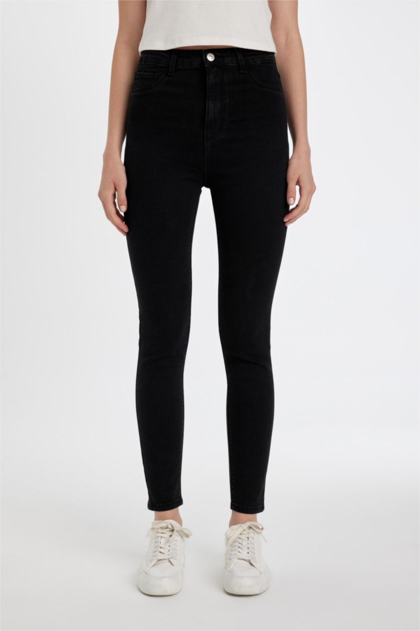 Kadın Antrasit Yüksek Bel Bilek Boy Jean Pantolon