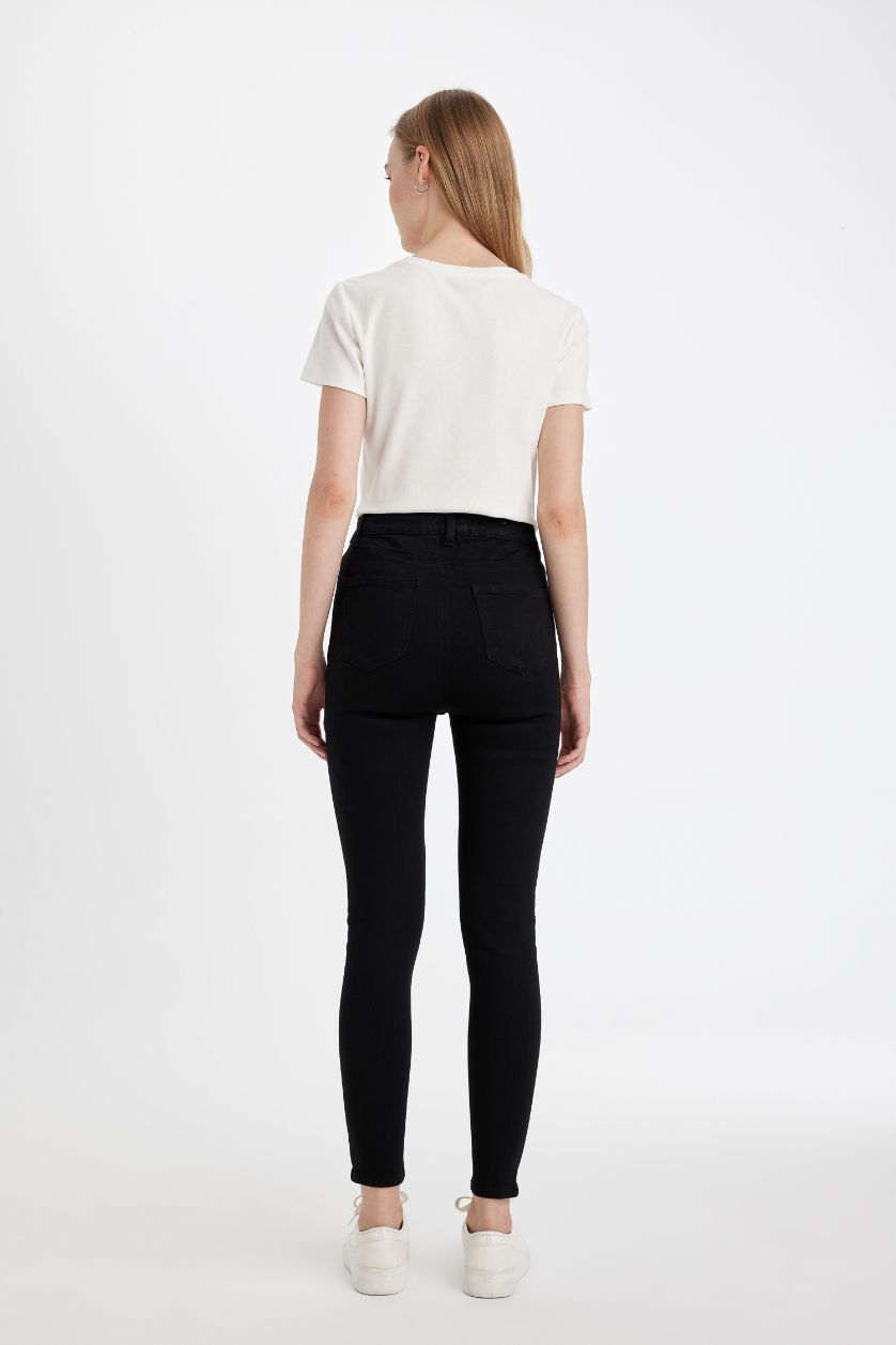 FEMME Noir Pantalon Jean à taille haute et longueur de cheville