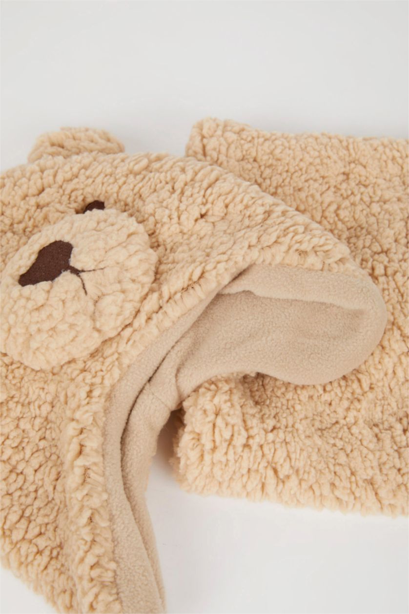 BÉBÉ GARÇON Beige Ensemble bonnet et écharpe en peluche brodée pour bébé garçon