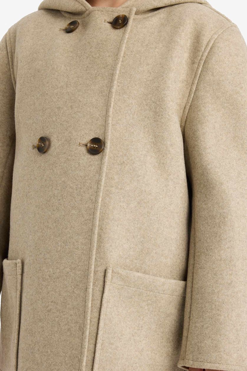 Kız Çocuk - Genç Kız Bej Kapüşonlu Cepli Kaşe Parka Kız Çocuk