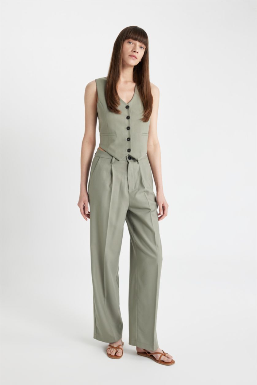 FEMME Kaki Gilet Blazer à Col en V