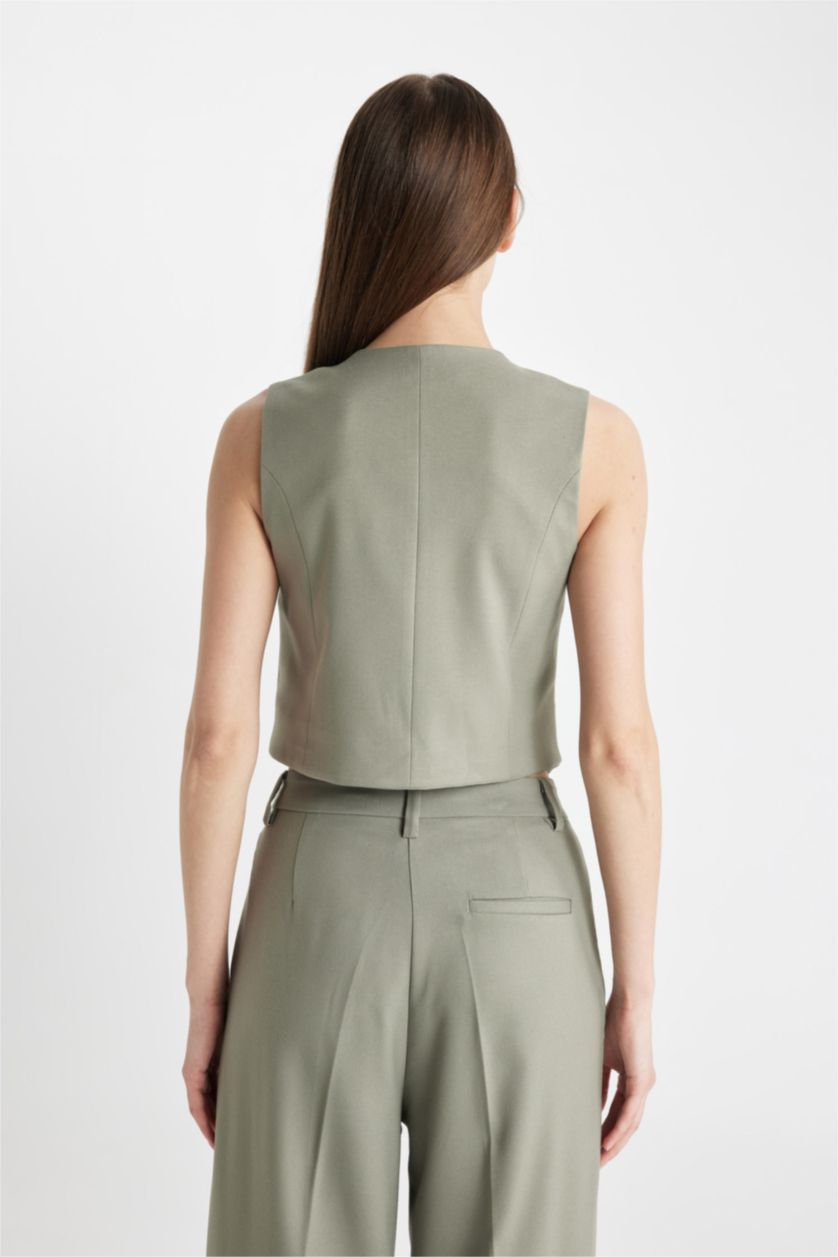 FEMME Kaki Gilet Blazer à Col en V