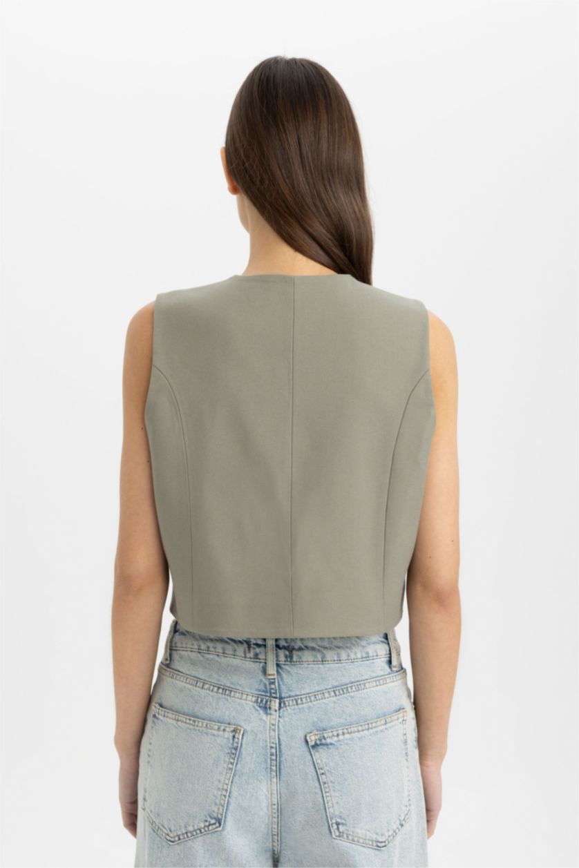 FEMME Kaki Gilet Blazer à Col en V