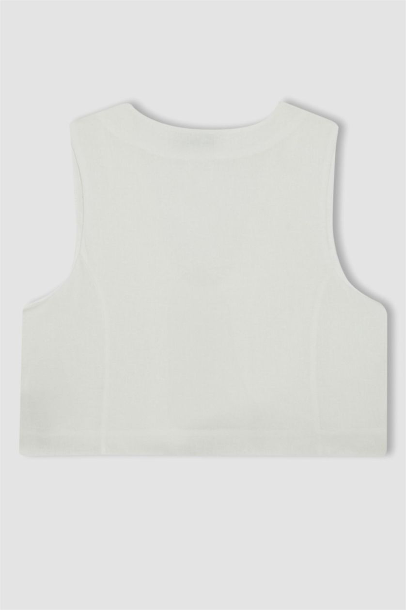 نساء اوف وايت جيلي ابيض سليم فيت برباط وياقة V من مزيج الكتان