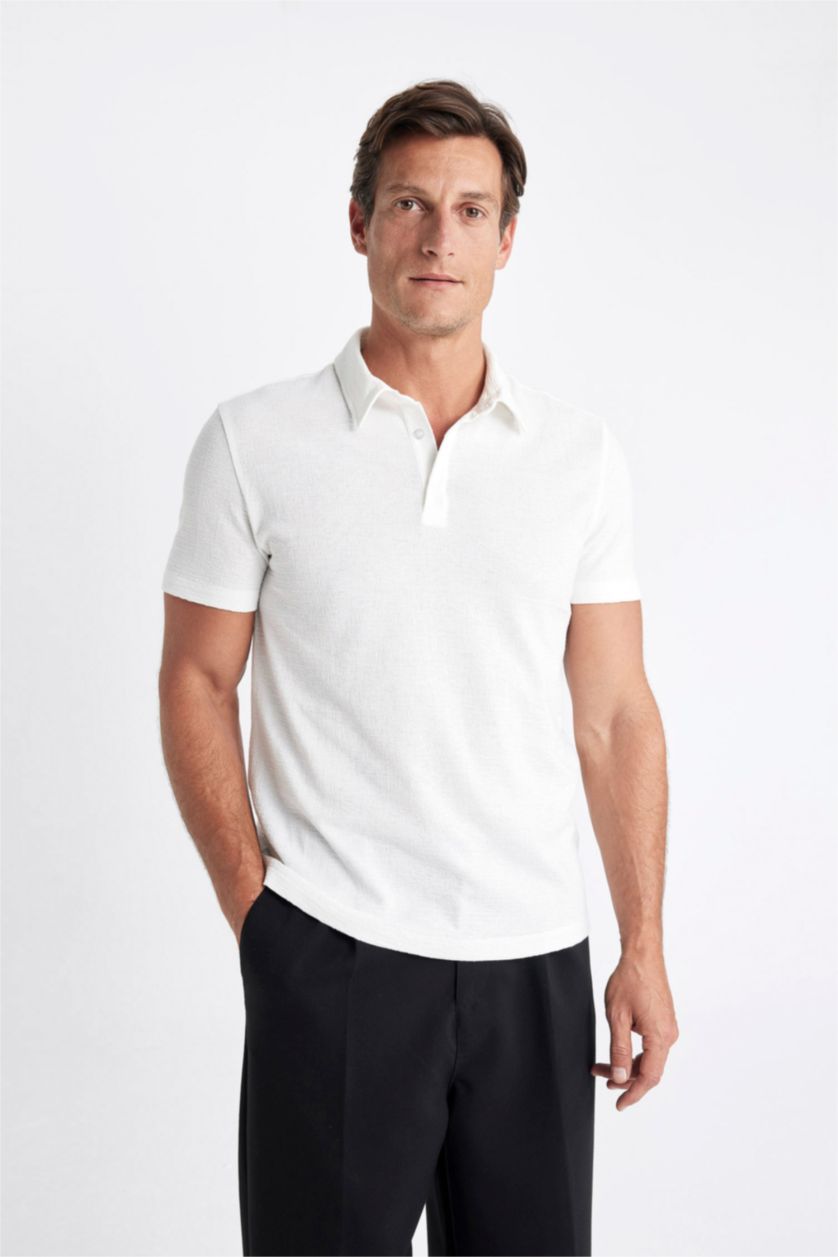 Man White Slim Fit Short Sleeve Polo T-Shirt