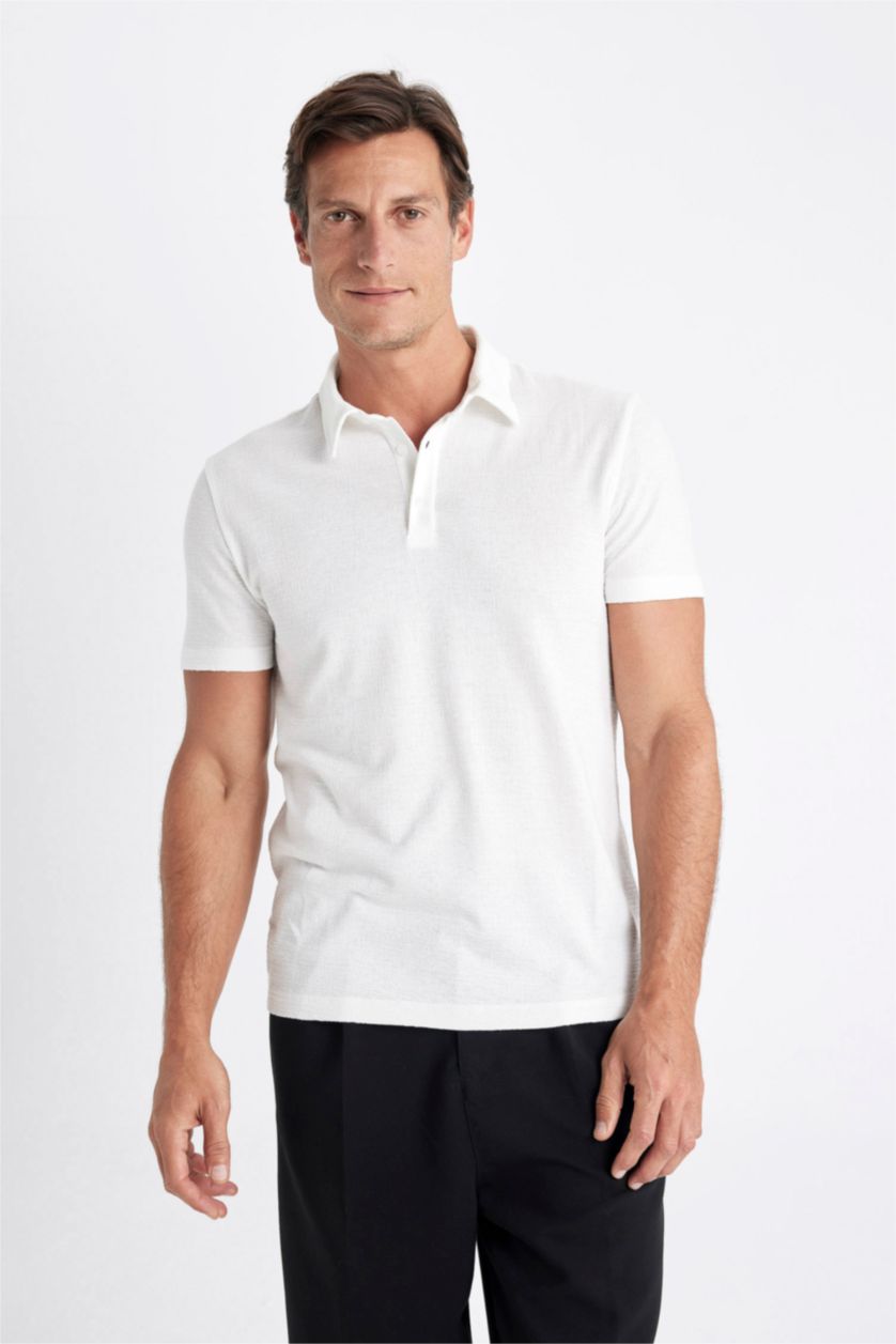 Man White Slim Fit Short Sleeve Polo T-Shirt