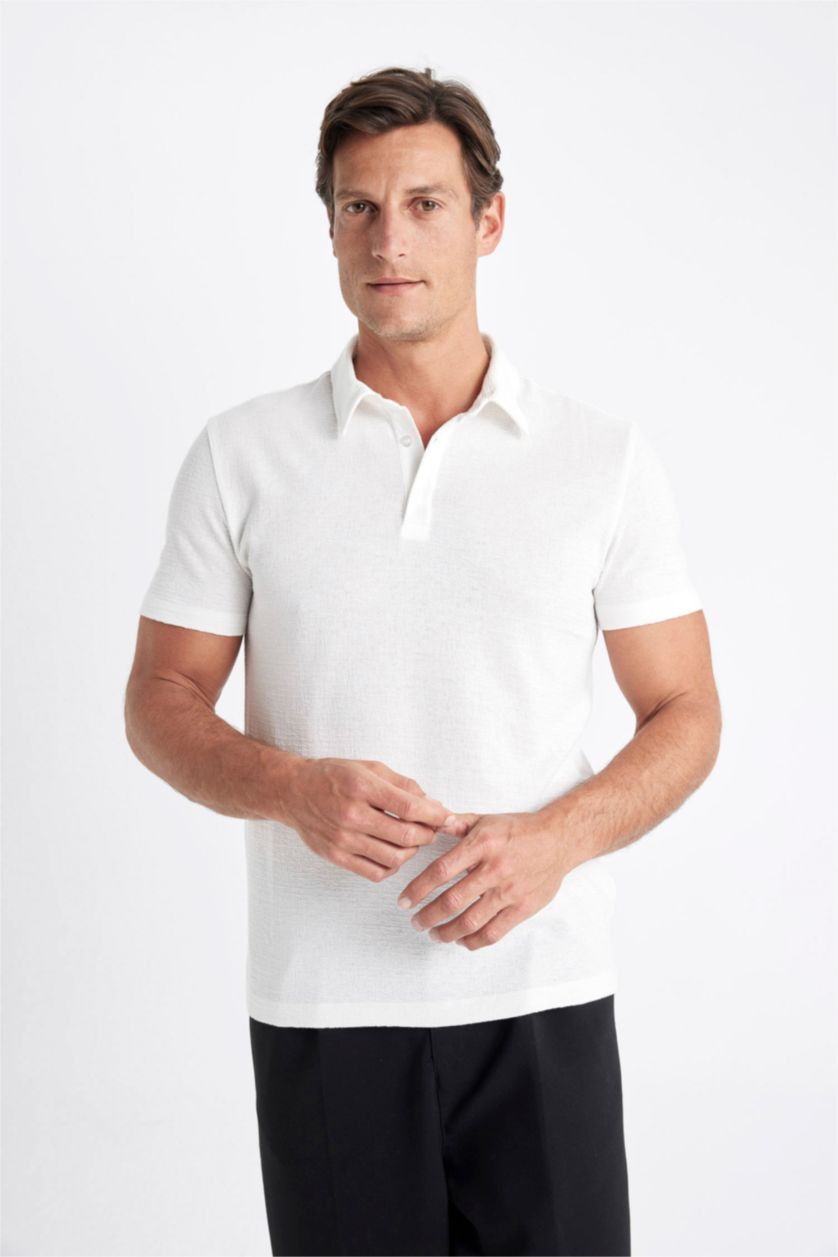 Man White Slim Fit Short Sleeve Polo T-Shirt