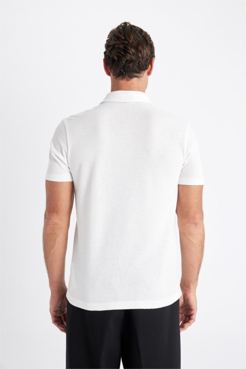 Man White Slim Fit Short Sleeve Polo T-Shirt