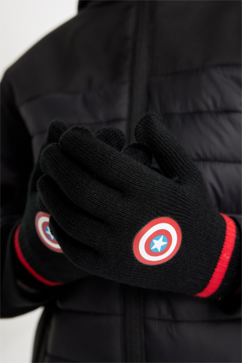 GARÇONS Noir Gants en tricot imprimé Marvel pour garçon